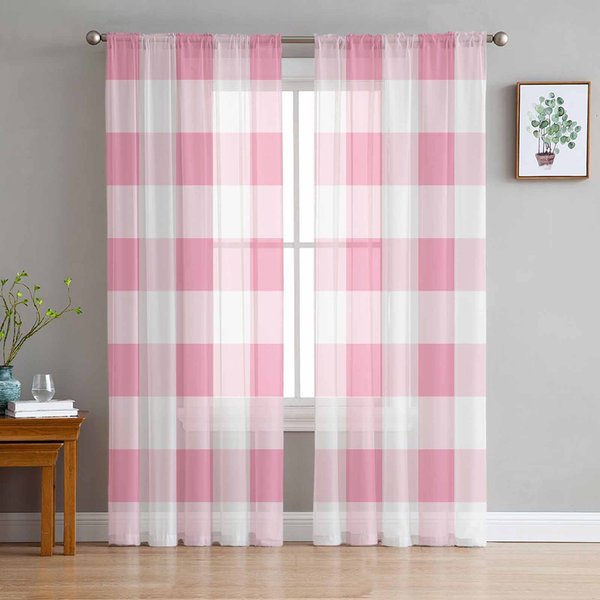 PatróN Cuadros Rosas En Cortinas De Dormitorio De Primavera Cortina Transparente De Tul DecoracióN Del Hogar Para Sala De Estar Cortinas De Voile 135W X 114H(Cm) White-image