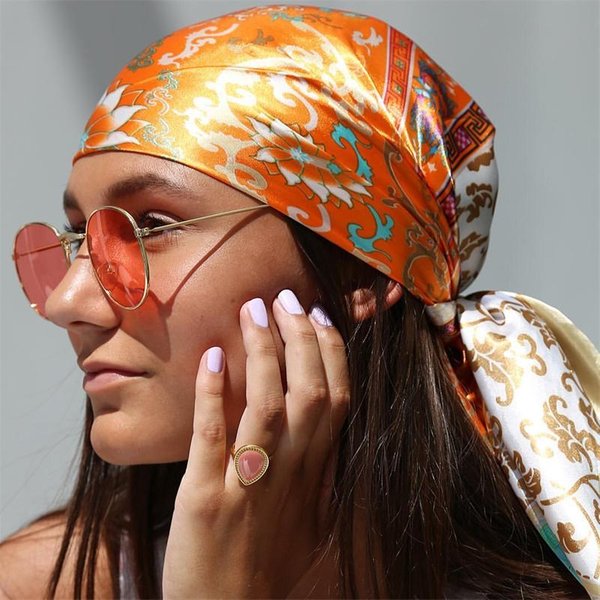 PañUelo Cuadrado De SatéN Para Mujer Hijab Floral Estampado Elegante PañUelo De Seda Chal Envoltorios Diadema Asa Accesorios Para El Cabello Bandana 90X90Cm Black-image