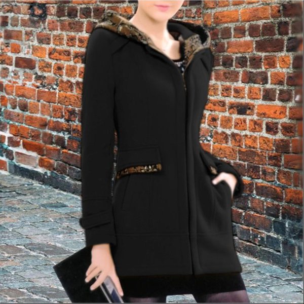 Abrigo Largo De Lana Para Mujer VersióN Coreana De OtoñO E Invierno Abrigo Contrastante Chaqueta Con Cremallera 3XL Black-image