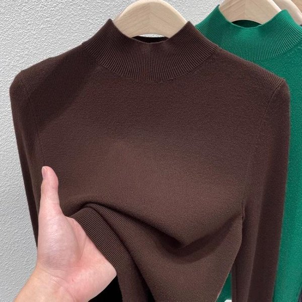 SuéTer Holgado De OtoñO E Invierno De Cuello Alto Medio Estilo Occidental Para Mujer Con Capa Base Ajustado Cuello Redondo Suave Ceroso CáLido One Size Black-image