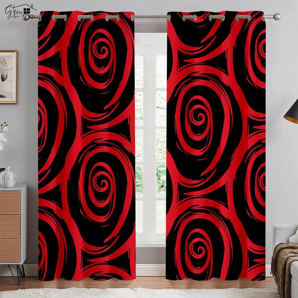 Cortinas Decorativas De Contraste Rojo Y Negro Con Rosa Impreso En 3D Para Dormitorio, Sala De Estar, Cocina, Estudio 2 Piezas W50Xh130(Cm)X2Pcs&Grommet Top-image