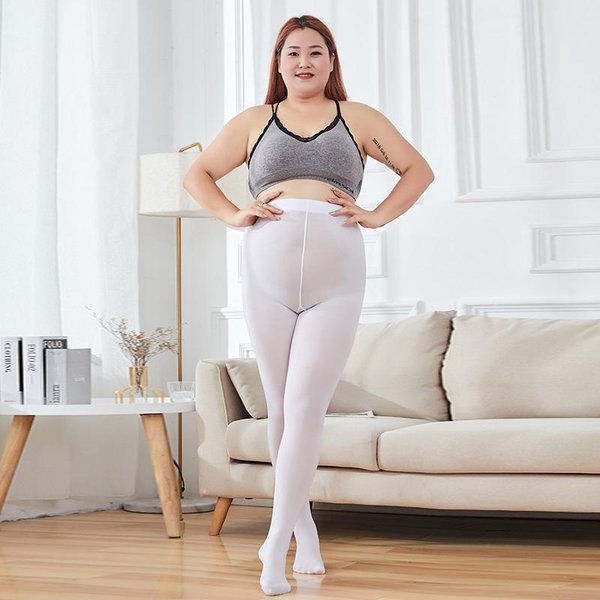 Medias Blancas Para Mujer Tallas Grandes 130KG 12 Cintura Alta Calentitas Medias Panty EláSticas Ajustadas De Terciopelo Para Tallas Grandes 3Xl-4Xl(75-150Kg) White-image