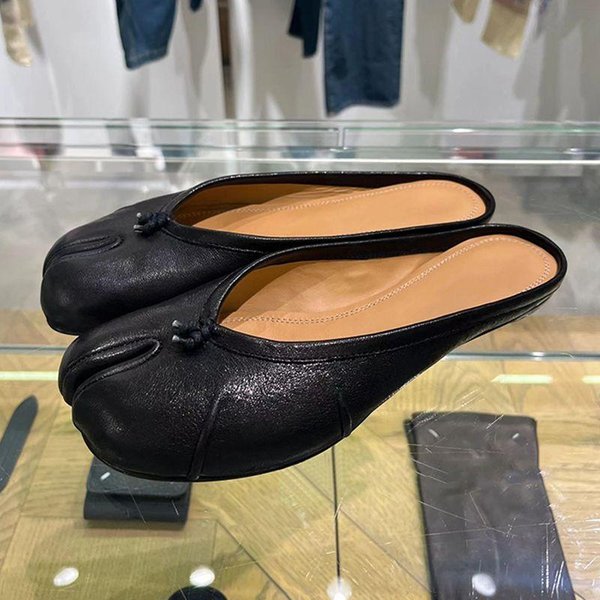 Damskie Kapcie Z RozcięCiem Na Palce Tabi Ninja Slip Flats Z OkrąGłYm Noskiem Damskie PłYtkie Leniwe Slipy Na łOdzi Slingback Mules Buty MięKkie Mokasyny 38 Czarny-image
