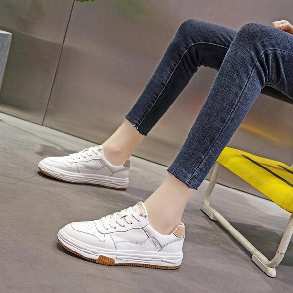 Zapatos Blancos PequeñOs Para Mujer Piel Genuina Primavera Nuevos Planos Deportivos Casuales Zapatillas VersáTiles Zapatos Individuales Para Mujer 40 Black-image