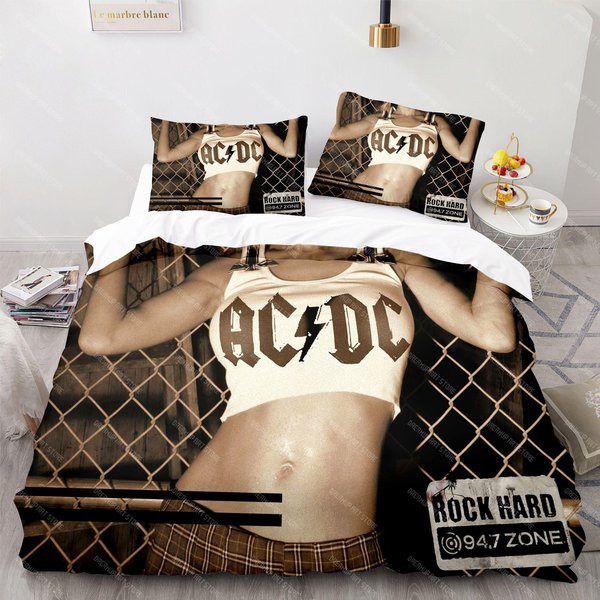 Ac Dc PośCiel Muzyczna Zespół Rockowy AC DC Zestaw PośCieli Drukowany 3D MięKka Poszewka Na KołDrę Rozmiar Jednoosobowy PodwóJny Queen King Poszewka Na KołDrę PośCiel AU Single 140X210Cm-image