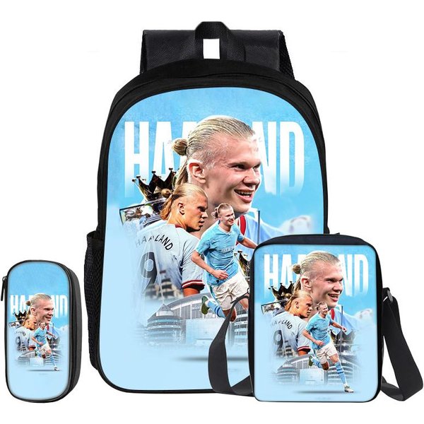 Haaland Juego De 3 Piezas Mochila Bolso De Hombro Estuches Para LáPices Bolso Para Libros Mochila Estrella De FúTbol NiñO Mochila Bolso Escolar Deportivo Regalo Para NiñOs-image