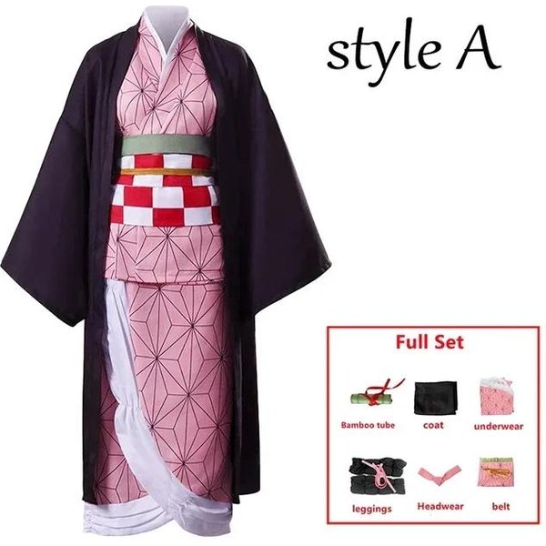 Anime Kamado Nezuko Kostium Cosplay Uniforma Cosplay Ubranie Kimono Peruka Rekwizyty Zestaw Kostium Halloweenowy DorosłY XXL Pink-image