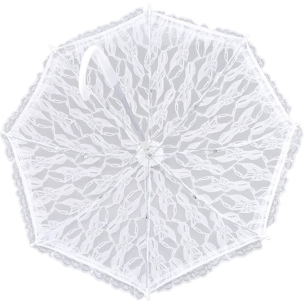 Sombrilla De Encaje Blanco Mango En J Apariencia Elegante Sombrilla De Encaje Nupcial Para Decoraciones De Bodas Fiesta Baile De Fin De Curso-image