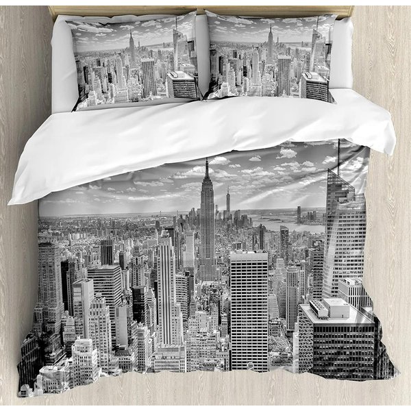 Juego De Cama Nuevo York EdredóN Funda NóRdica Fundas De Almohada NYC Que Nunca Duerme Reflejos En Manhat Cubierta De Cama Juego De Cama Doble US Twin(172X218Cm)-image