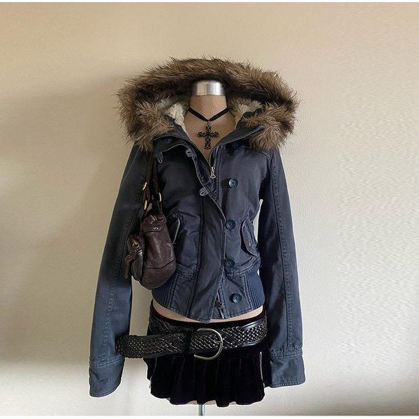 Damska Jesienno-Zimowa Kurtka Jeansowa Z Odpinanym KołNierzem Z Futra W Stylu Vintage, Slim Fit, Y2K, Street Chic, Odzież Wierzchnia, CiepłY PłAszcz 2025 M Niebieski-image