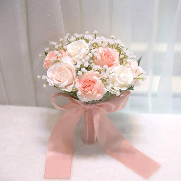 Ramo De Boda Para Novia Y Damas De Honor Flores Artificiales PeoníAs Rosas Flores Novia Llevando Flores Ramo Mariage Accesorios De Boda Beige-image