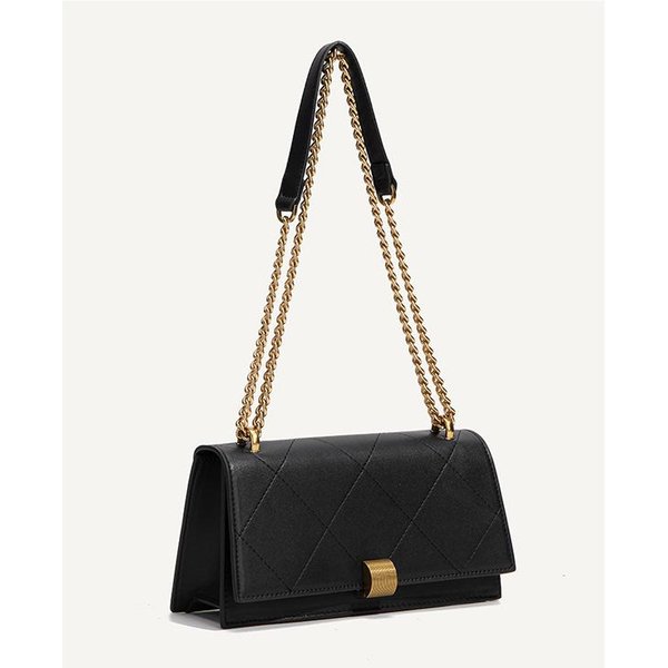 Moda Bolso De Hombro ÚNico Para Axila Mujeres Todo Moda Cuadros De Diamantes Bolso Cuadrado PequeñO Bolso Cruzado Con Cadena Estilo Extranjero Negro-image