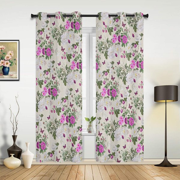 Cortinas De Ventana Con Flores Acuarela Y Hojas De Plantas Para Sala De Estar, Dormitorio, Persianas Modernas Para Cocina, Cortinas 135W X 60H(Cm) X1 Gray-image