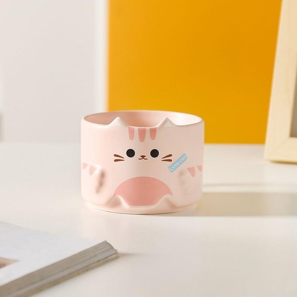 Taza De CeráMica Con Forma De Gato, Bonita Taza De Dibujos Animados, Taza Apilada Contra Taza, Taza De Gato, Taza De Agua Potable Para El Hogar, Taza De Café, Regalo 300Ml-image