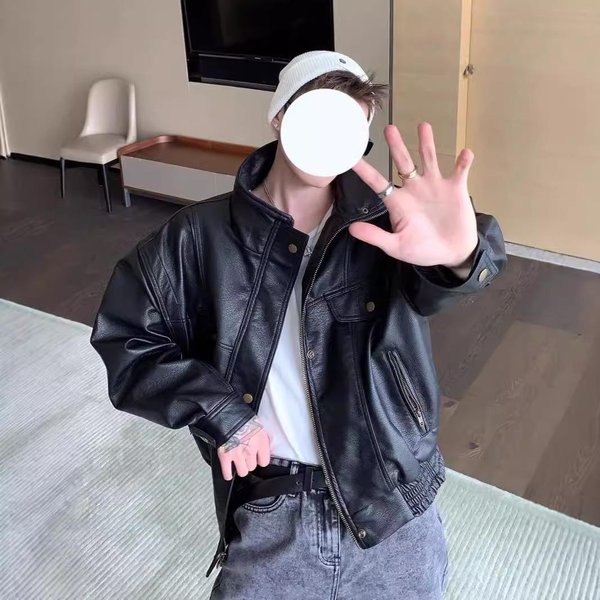Chaqueta De Cuero Suave Estilo Motero Retro Para Hombre Piel SintéTica Engrosada Corta OtoñO E Invierno Chaqueta Bomber XL Negro-image