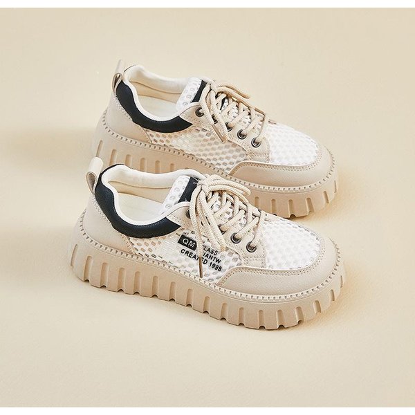 Zapatos Blancos De Malla De Verano Nuevo Estilo Para Estudiantes Femeninas Zapatos Transpirables Que Aumentan La Altura Zapatos Casuales 40 Beige-image