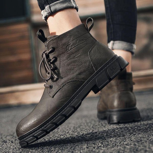 Botki Martin MęSkie ŚRedniej WysokośCi MęSkie Nowe Modne MęSkie Buty Styl Brytyjski Robocze SkóRzane Buty MęSkie Wysokie SkóRzane Buty Lato 44 Gray-image