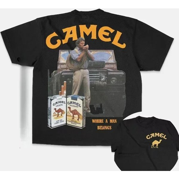 Retro SamochóD Camel Cigarettes T-Shirt Vintage BawełNiane Bluzki Koszulka KróTki RęKaw Casual Streetwear Oversize Damska MęSka Odzież Motosport 3XL-image