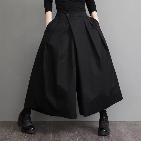Pantalones Hakama De Moda Para Mujer Unisex Streetwear Pierna Ancha Pantalones Samurai EstéTica Oscura Pantalones Falda S Negro-image