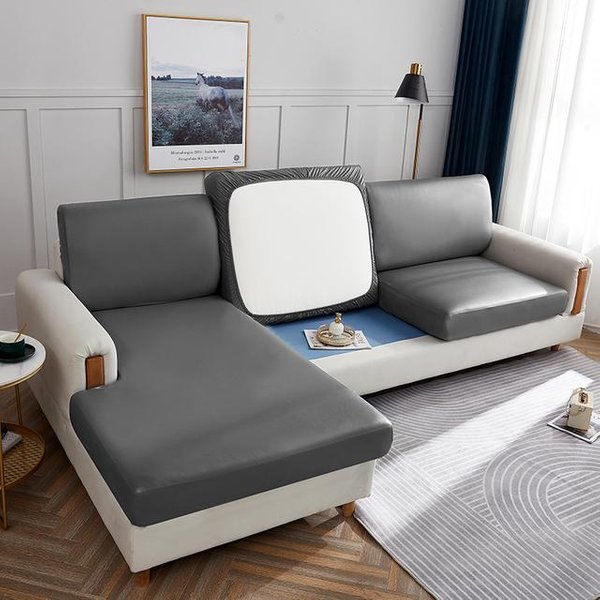 Funda De CojíN De Asiento De Sofá De Cuero Impermeable Funda De Silla EláStica Lavable Antipolvo ExtraíBle Funda Slipcover 1 /2 /3 /4 Plazas Protector De Sofá 1R 50-65Cm Gris-image