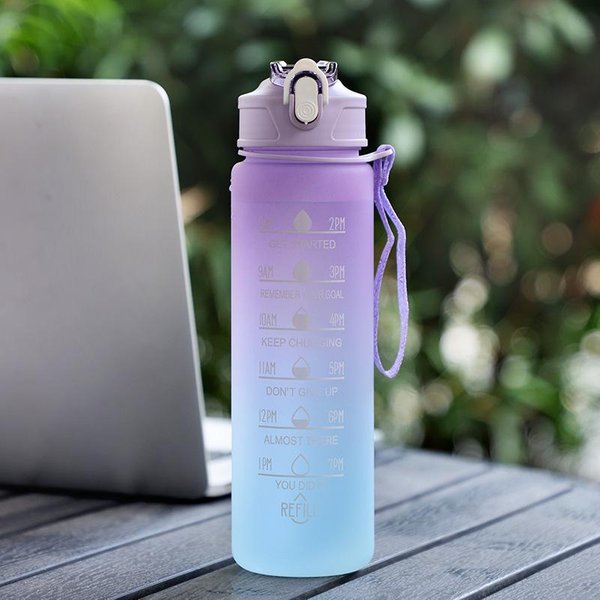 750ML Sportowa Butelka Na Wodę Ze Znacznikiem Czasu Szczelny Kubek Motywacyjna PrzenośNa Butelka Na Wodę Do Uprawiania SportóW Na śWieżYm Powietrzu Fitness Bez BPA 1 PC Fioletowy-image
