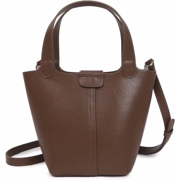 Bolso Cesta De Verduras Para Mujer Cuero Para Desplazamientos DiseñO Nicho Bolso Balde Cuero De Capa Superior Bolso Bandolera De Un Hombro Gray-image