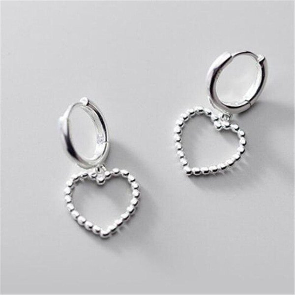 DiseñO Simple Plata De Ley 925 Forma De CorazóN Pendientes De Tuerca Para Mujer JoyeríA De Fiesta Boda Pendientes Eh934 Gray-image