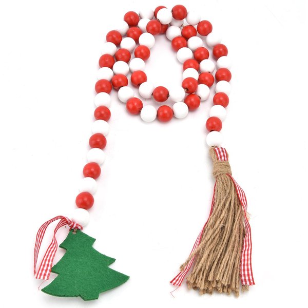Guirnalda De Cuentas De Madera Borla ÁRbol De Navidad Adornos De Cuentas De Madera Para DecoracióN Del Hogar Festival(Rojo Red-image