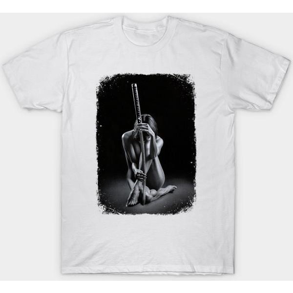 Camiseta Mujer Chica Con Katana Estampado Harajuku Kawaii Camiseta Verano Manga Corta Camiseta Femenina Top 4XL Blanco-image