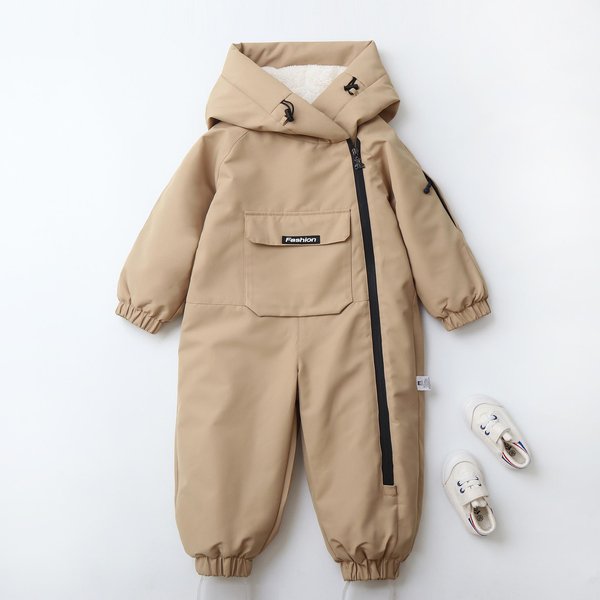 Traje De Nieve Para NiñOs NiñAs NiñOs Mono De Nieve De Una Pieza Impermeable Cortavientos Mono De Invierno Para Exteriores Trajes De Snowboard Esquí Mono Abrigado Con Capucha 120Cm Beige-image
