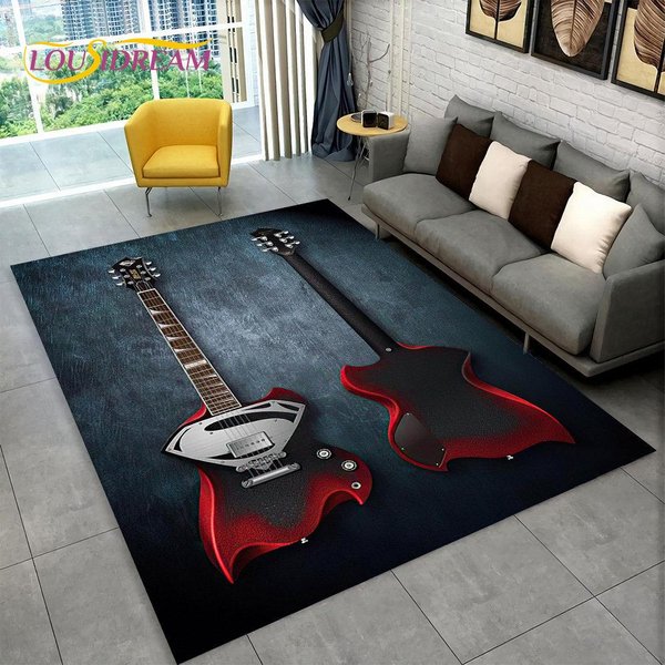 Alfombra De ÁRea Para Guitarra CláSica, Guitarra EléCtrica, Bajo, Alfombra Para Sala De Estar, Dormitorio, Sofá, Felpudo Decorativo, Alfombra Antideslizante Para Juegos Infantiles 40X60Cm(15X23In)-image