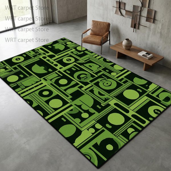 Cyberpunkowy Neonowo Zielony Geometryczny Dywanik Dekoracja Light Luxury Do Domu MożNa Prać W Pralce Dywan Do Salonu Sypialni Dywaniki PrzyłóżKowe 2.6X3.9Ft(80X120Cm)-image