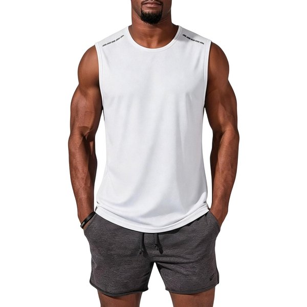 Conjunto De Camiseta Sin Mangas Para Hombre Chaleco De Secado RáPido Running Verano Playa Fitness Camiseta Sin Mangas Para MúSculo Transpirable Ligero Ropa Deportiva S Blanco-image