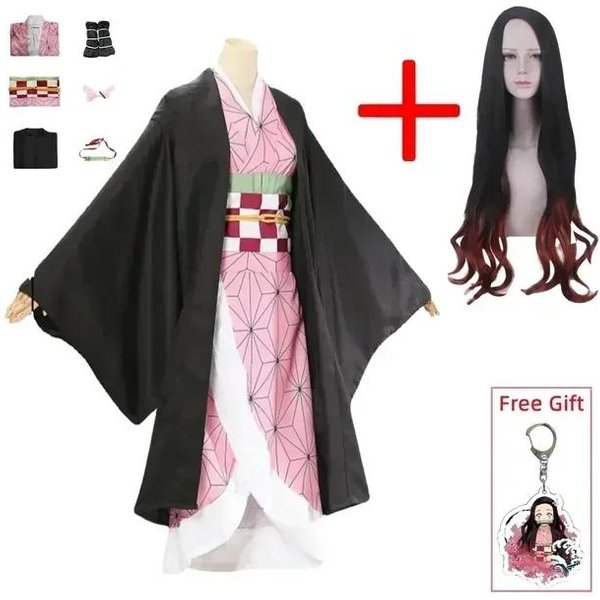 Cosplay De Kamado Nezuko Disfraz Anime Kimono Peluca De Kamado Nezuko Uniforme Halloween Mujer Ropa Para NiñOs 140CM-image