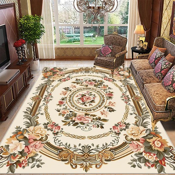 Alfombras Florales Retro De TamañO Grande Para Sala De Estar DecoracióN Europea Alfombrillas Antideslizantes Para Zona De Sofá, Dormitorio, Vestidor, Felpudo Lavable 160*230Cm-image