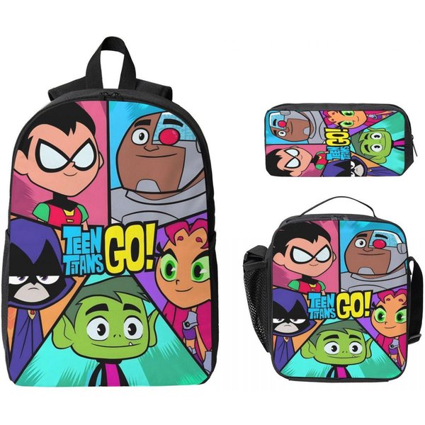 Zestaw 3 PlecakóW Teen Titans Go Beast Boy Dla ChłOpca I Dziewczynki, PióRniki, Zestawy TornistróW Z Pojemnikiem Na Lunch Dla UcznióW, Plecak Blue-image