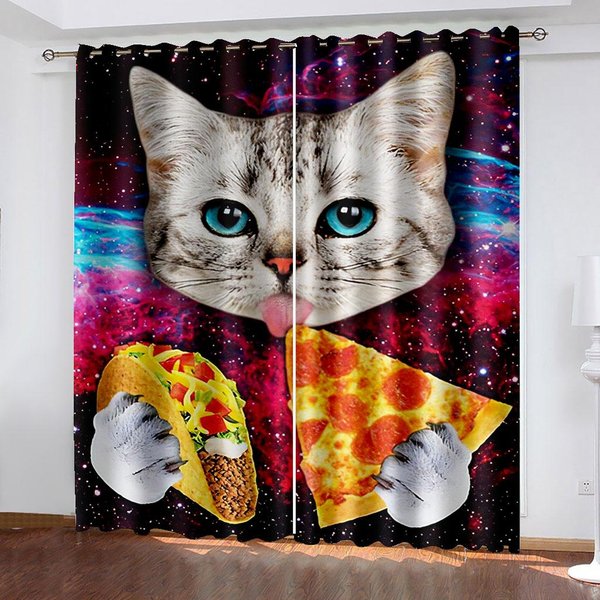 Cortina Personalizada Con ImpresióN Digital 3D, Cortina De Ventana De Lujo Para Sala De Estar, Cortinas De Dormitorio Para NiñOs, DecoracióN Del Hogar Con Gatos W65X60H(Cm)X2Pcs&Grommet Top-image