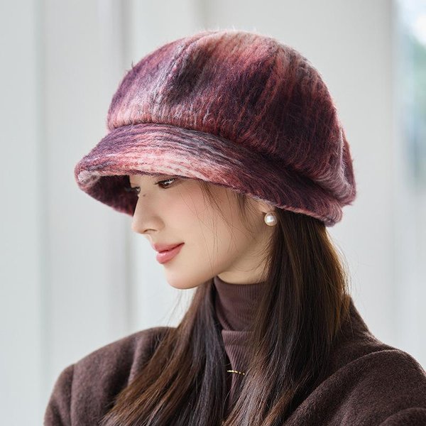 Nuevo Estilo OtoñO E Invierno MáS Terciopelo Engrosado Tie Dye Boina VersióN Coreana VersáTil Sombrero De Pintor Para Cabeza Grande Sombrero De Exterior Resistente Al Viento Y CáLido Average Size-image