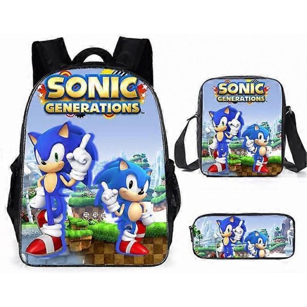 Sonic Uczeń SzkołY Podstawowej Tornister Zestaw TrzyczęśCiowy Anime KreskóWka Plecak Torba Na Ramię PióRnik 23-NMAOV-image