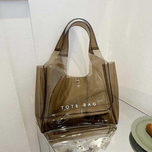 Plastikowa Przezroczysta Torba Nowa Letnia DużA Pojemność Nisza Letnia Torba Typu Tote Damska Torba Na Ramię Jelly Brown-image