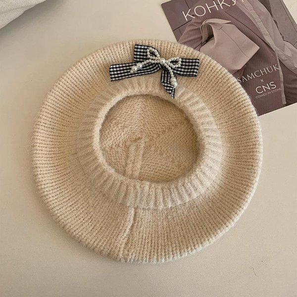 Boina Lazo CáLida VersáTil Japonesa OtoñO E Invierno Nuevo Sombrero Cortavientos Para Mujer Casual Dulce Boina De Pintor One Size-image