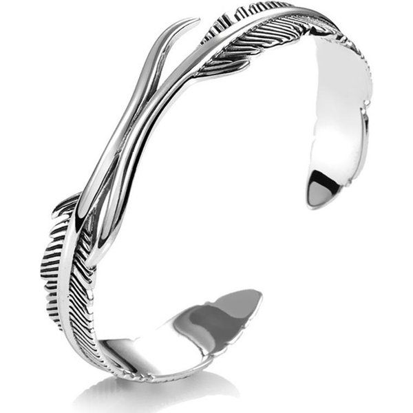 Pulsera Vintage Punk Con Plumas De Color Plateado Para Hombres Y Mujeres, Pulsera Ajustable Con Dije, Regalo De CumpleañOs-image