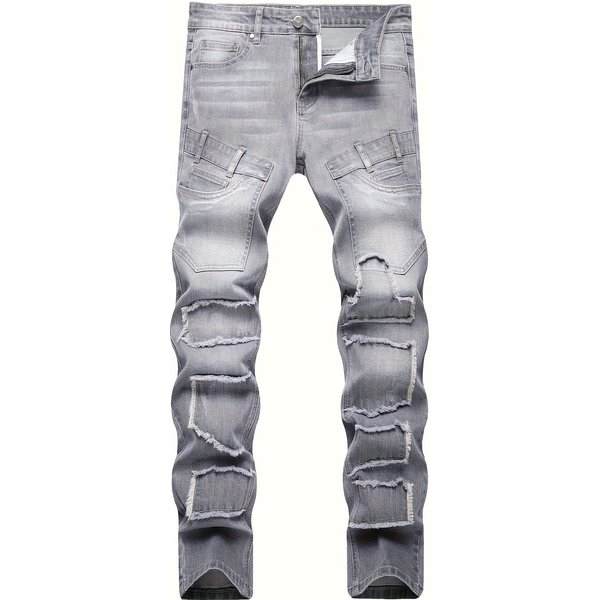 Vaqueros Grises Ajustados Dynamic Flex Para Hombre: Tejido Vaquero EláStico, Tiro Medio Y Detalle Bordado, Perfectos Para Salidas De Primavera Y Verano. 34-image