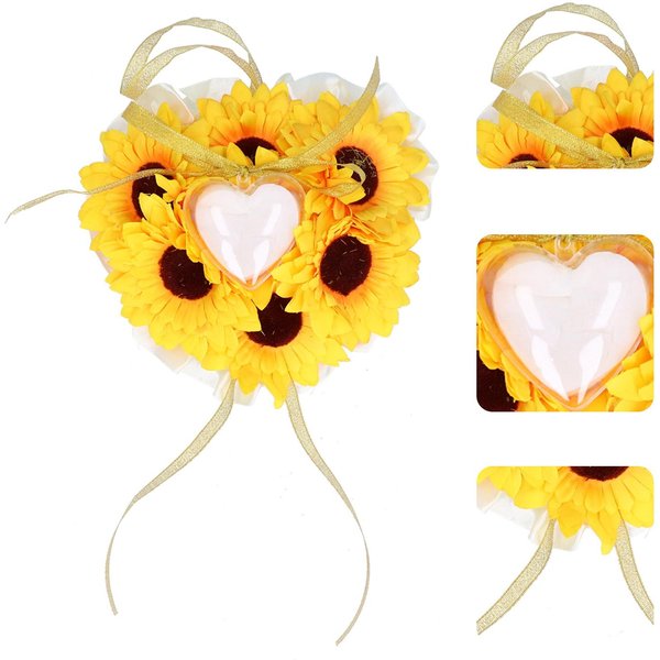 CojíN Para Anillos De Girasol CojíN Para Anillos De Ceremonia De Boda Con Estuche En Forma De CorazóN Para Fiesta De Boda-image