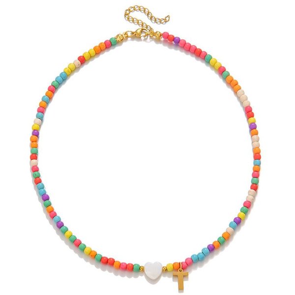 Nowe Kolorowe Naszyjniki Z KoralikóW Z InicjałAmi Dla DziewcząT Kobiet RęCznie Robione Koraliki Choker Naszyjnik Bohemian BiżUteria Prezent Hurtowa-image