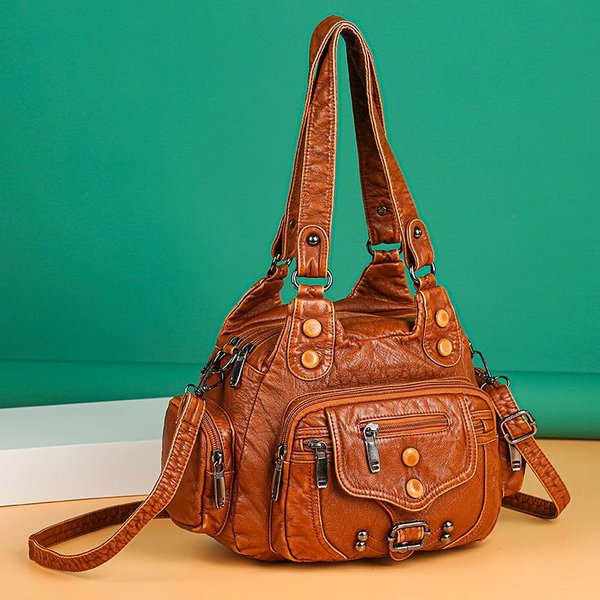Bolso Grande De Mano VersáTil A La Moda Vintage, Bolso De Mano Con Un Solo Hombro, Bolso Cruzado Oblicuo Para Mujer, Bolso Lavable Para Mamá Brown-image