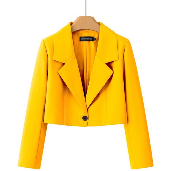 Blazer Corto De Mujer Manga Larga Solapa De Muesca Un BotóN Chaqueta De Traje Corta Para OtoñO S Amarillo Dorado-image