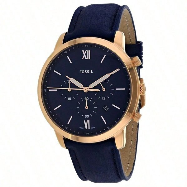 Reloj Fossil Para Hombre 44Mm Neutra CronóGrafo Correa De Cuero Azul FS5454 Negro-image