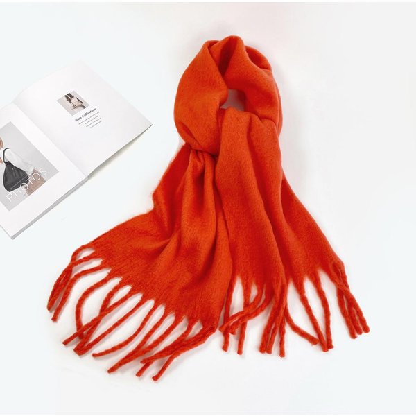 Bufanda De Color SóLido CáLida Mediana Larga Bufanda Chal De Invierno Para Uso Exterior 230*40Cm Red-image