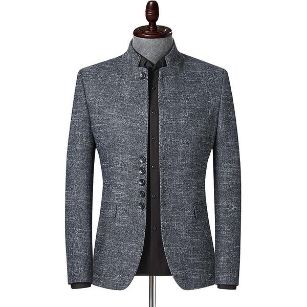 Traje De OtoñO Para Hombre, Estilo BritáNico, Traje Informal De Cuello Alto Para Hombre, Traje PequeñO Ajustado Para Hombre, Traje Para Hombre De Mediana Edad, Tops 3XL Gray-image